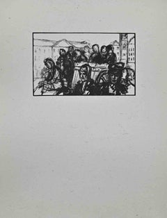 Die Kutsche der Frauen - Original-Holzschnitt von Paul Baudier - 1930er Jahre