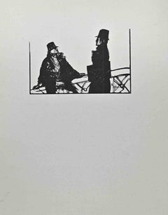 Die  Conversation in The Balcony- Holzschnitt von Paul Baudier – 1930er Jahre