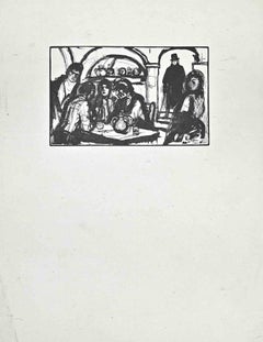 The Conversation on the Table - Holzschnittdruck von Paul Baudier - 1930er Jahre