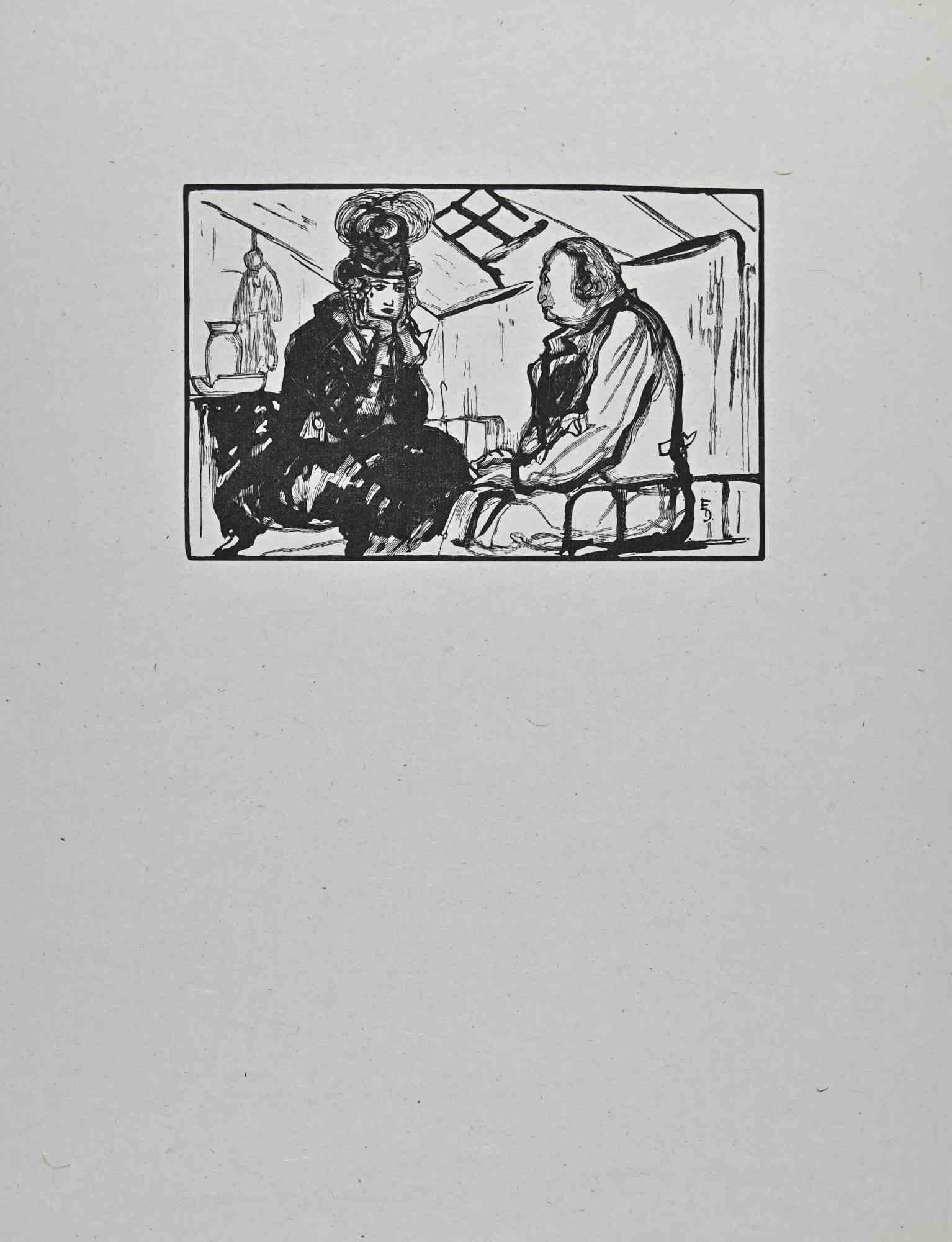 The Deep Conversation is a woodcut print on ivory-colored paper realized by Paul Baudier (1881-1962) in the 1930s.

Good conditions.

Paul Baudier, (born October 18, 1881 in Paris and died December 9, 1962 in Châtillon), was a French painter,