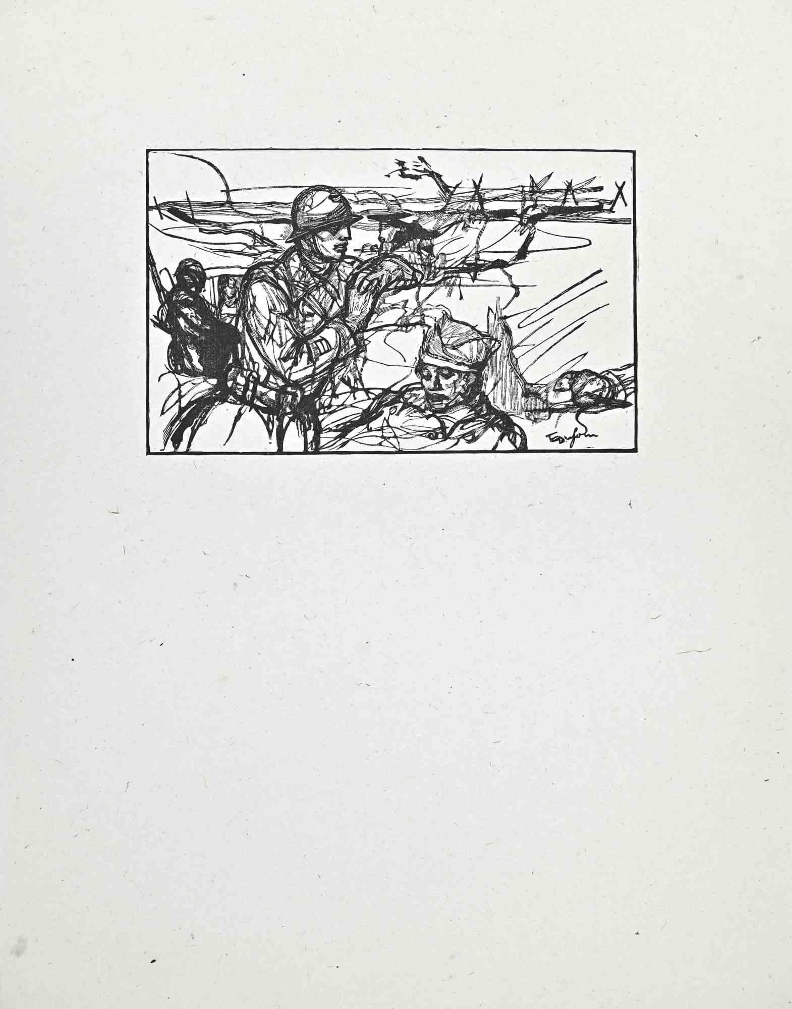 Der schreckliche Krieg - Holzschnittdruck von Paul Baudier - 1930er Jahre