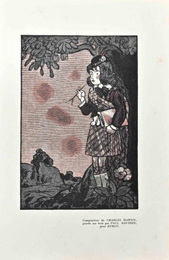 Vintage The Girl in Forest - Original Woodcut Print by Paul Baudier - 1930s