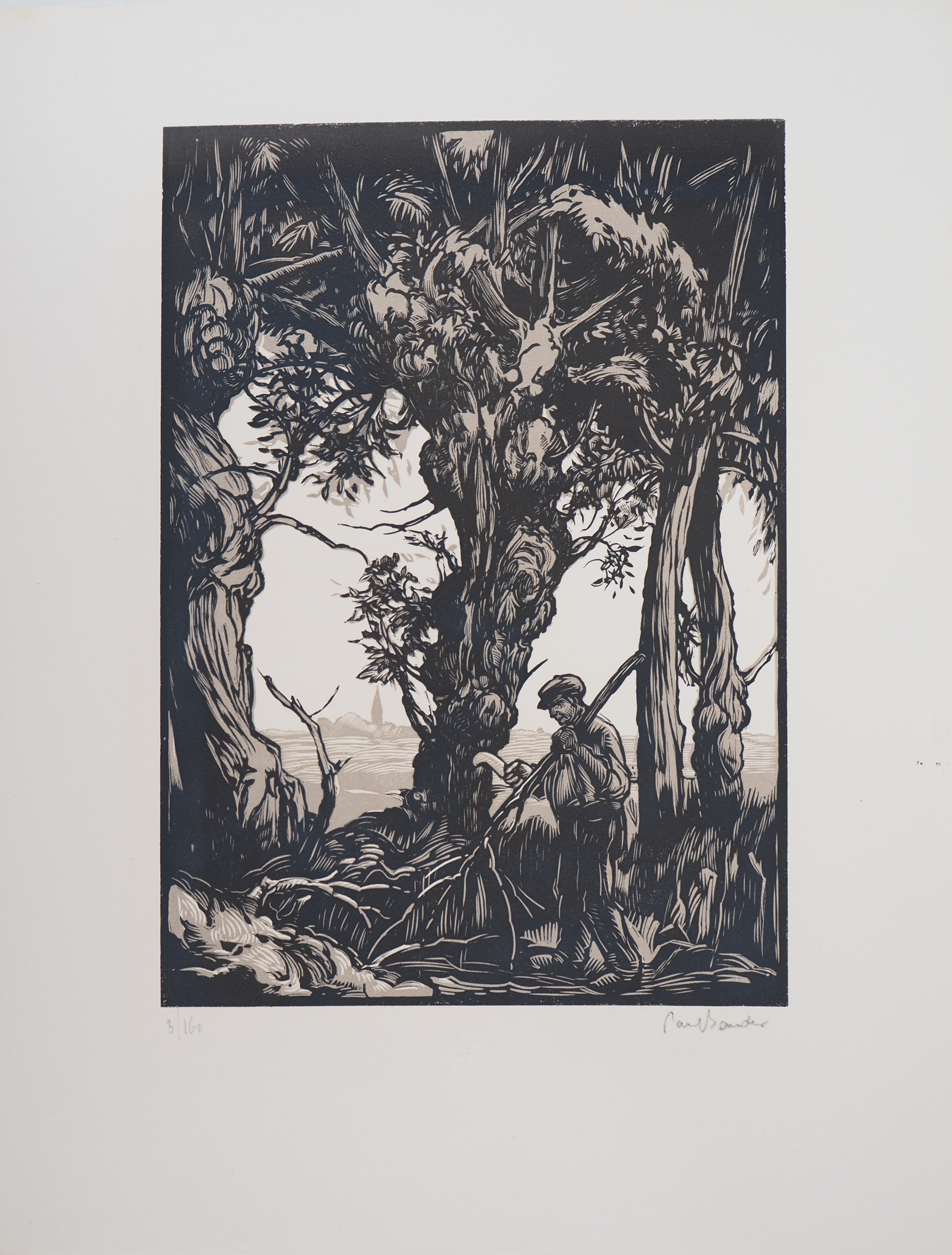 The Old Tree, gravure sur bois originale, signée et numérotée à la main - Print de Paul Baudier