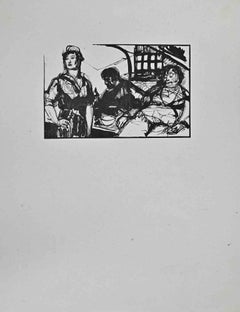 Vintage The Rest and Wait - Woodcut Print by Paul Baudier - 1930s