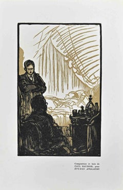 Vintage The Sick and Compassionate - Original Woodcut print by Paul Baudier - 1930s