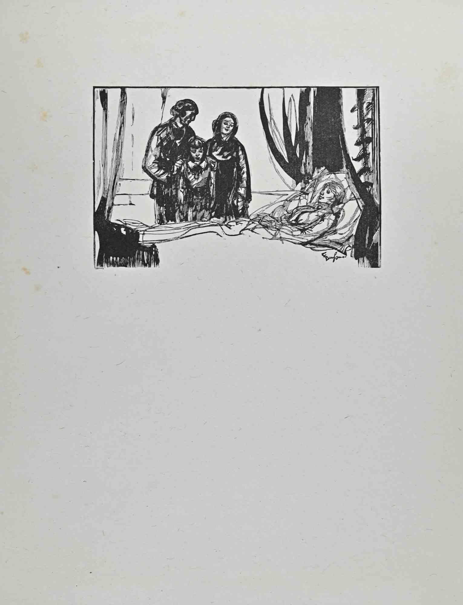 The Sick Mother is a woodcut print on ivory-colored paper realized by Paul Baudier (1881-1962) in the 1930s.

Good conditions with some spots.

Paul Baudier, (born October 18, 1881 in Paris and died December 9, 1962 in Châtillon), was a French