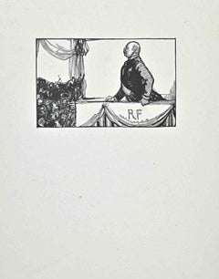 « The Speech of Authoritarian » (Le discours de l'auteur) - gravure sur bois de Paul Baudier - années 1930