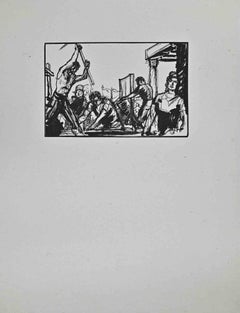 La Torture et l'exécution - Impression originale sur bois de Paul Baudier - années 1930