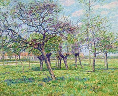 Blühende Apfelbäume auf einer sonnigen wiese - Impressionist Oil by Paul Baum