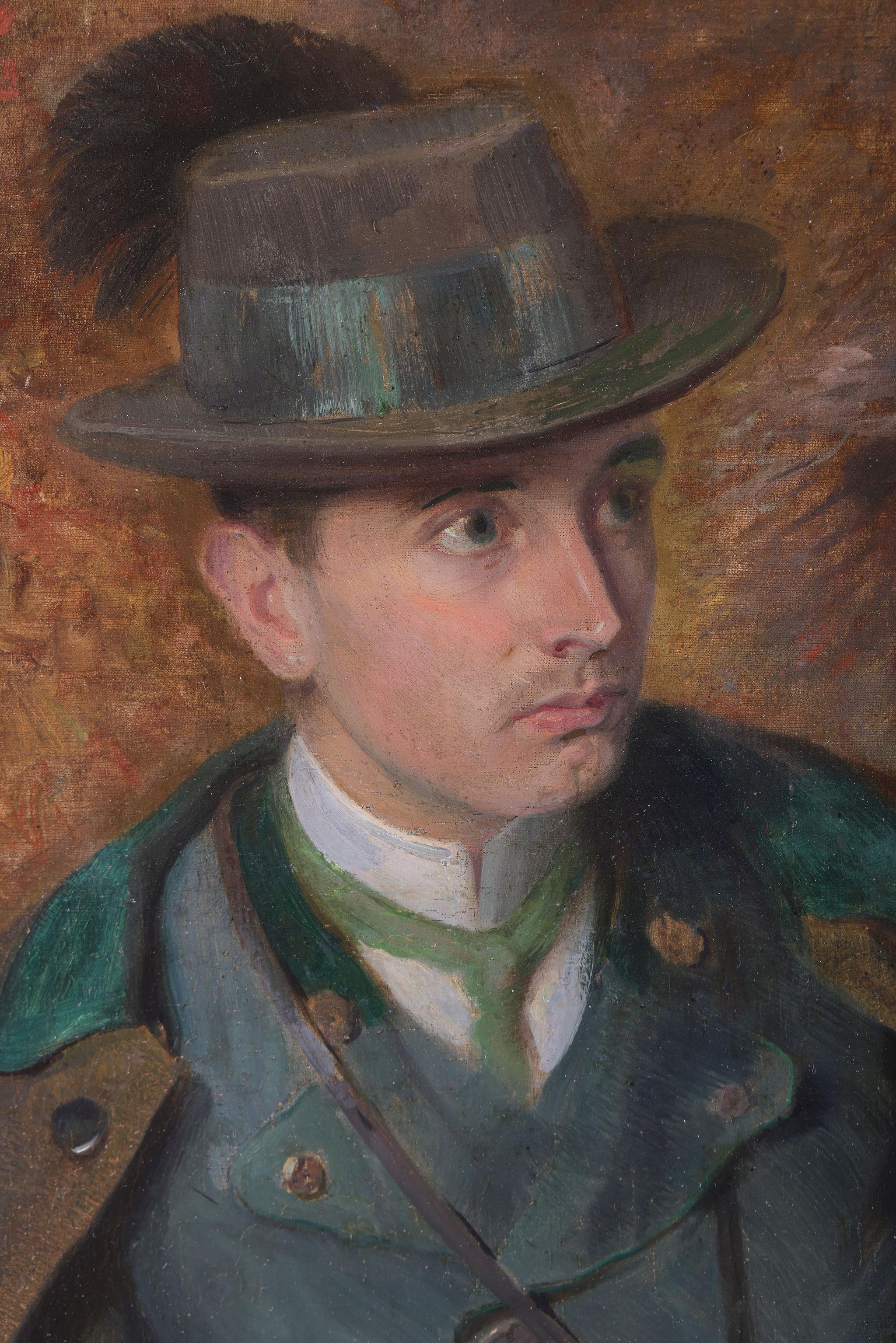 'The Hunter waiting with his gun'. A framed antique oil painting on canvas (Viktorianisch), Painting, von Paul Beckert