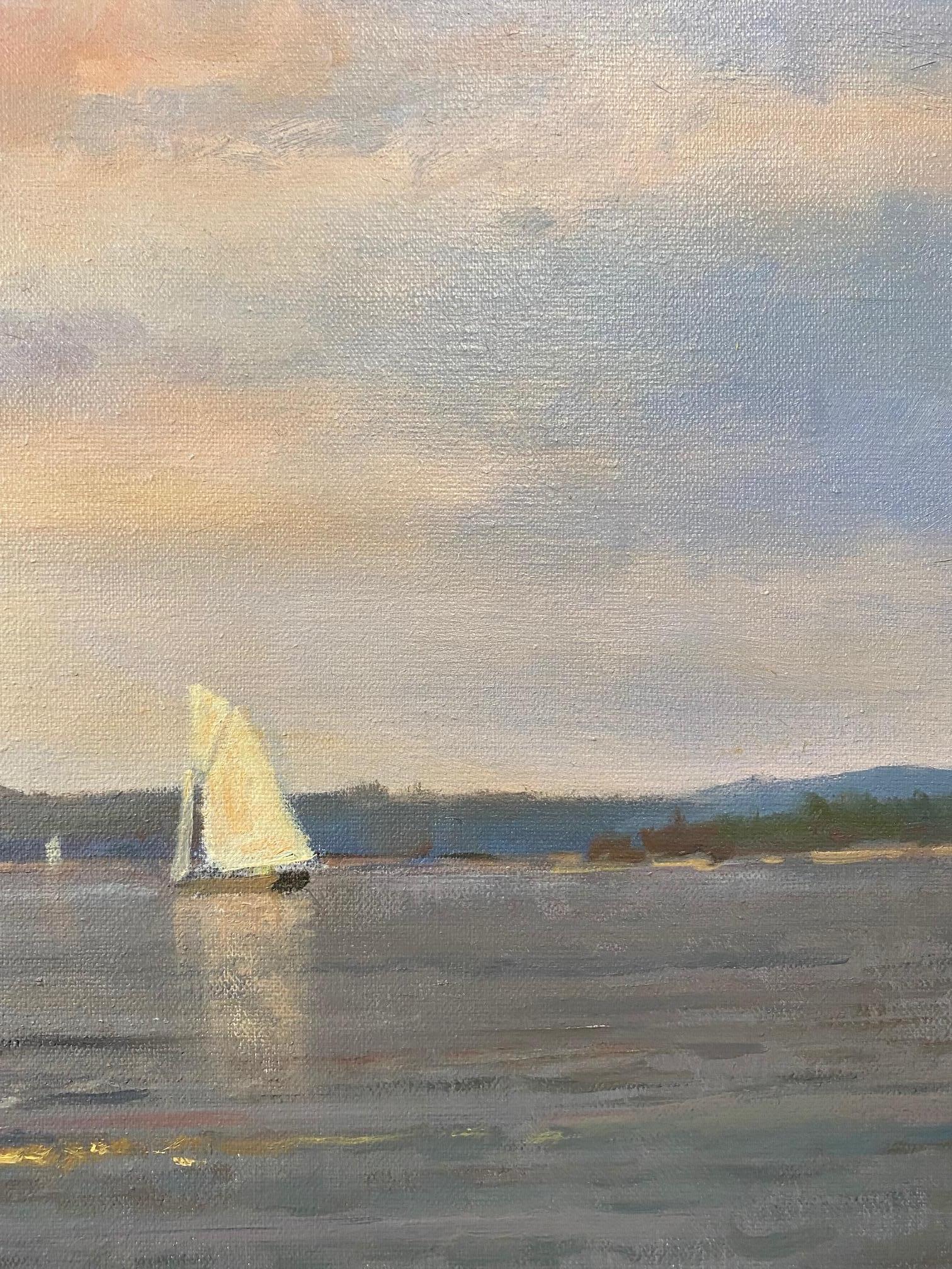A Coastal Scene, Last Light, original 30x40 impressionist marine landscape For Sale 4