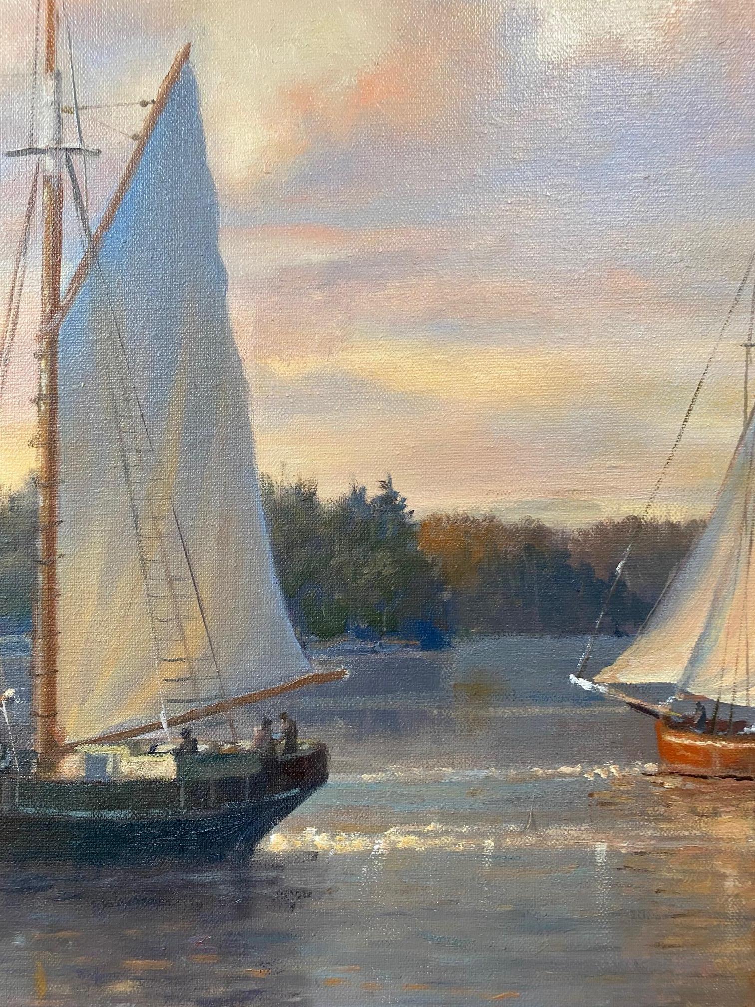 A Coastal Scene, Last Light, original 30x40 impressionist marine landscape For Sale 6