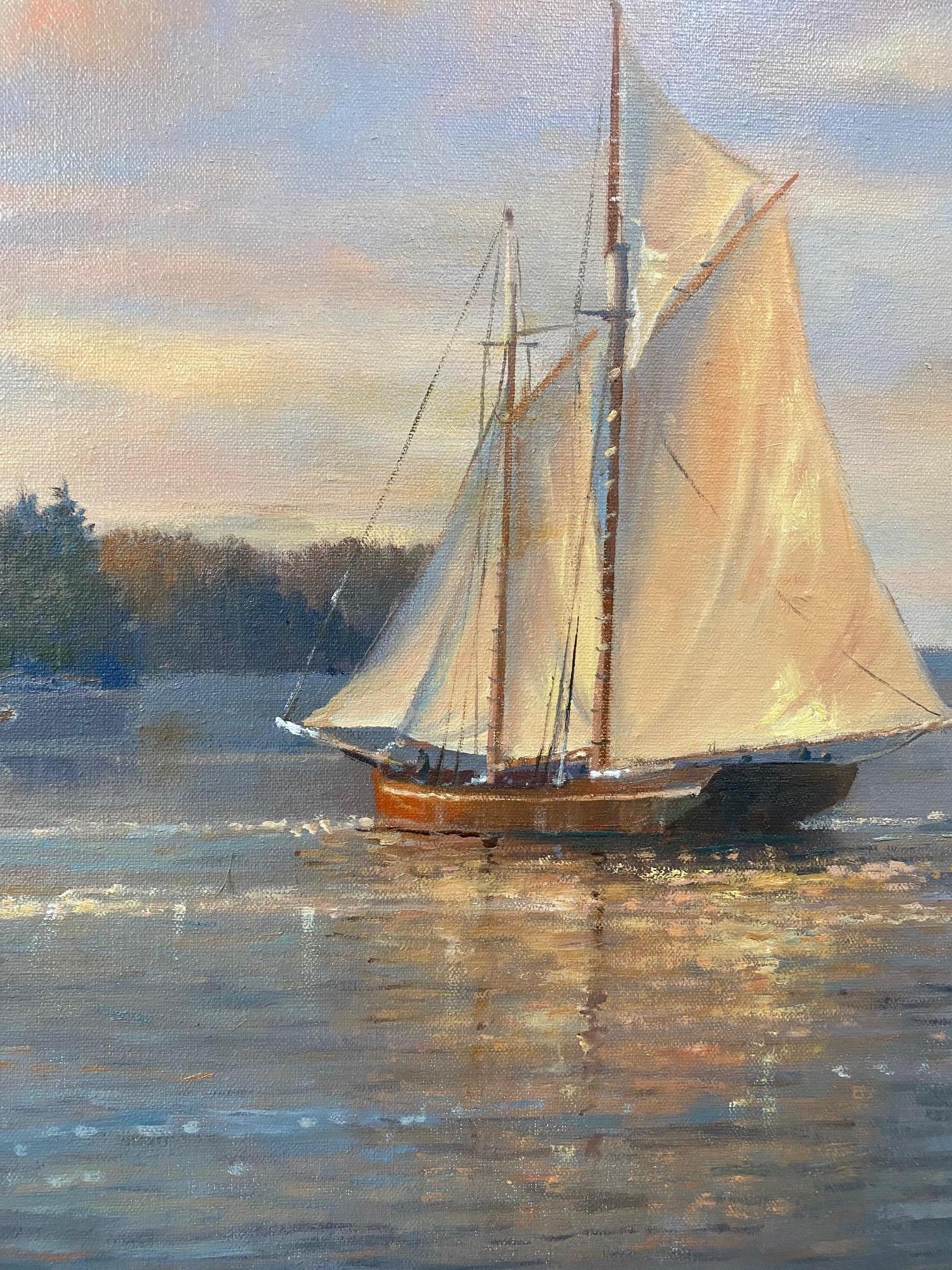 A Coastal Scene, Last Light, original 30x40 impressionist marine landscape For Sale 8