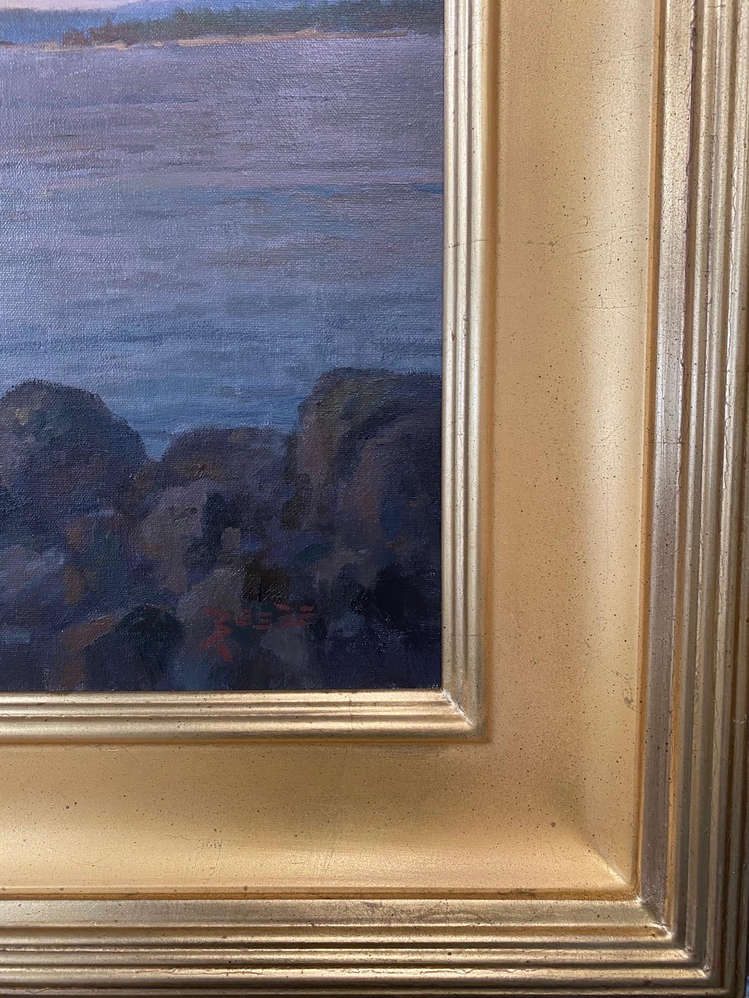 A Coastal Scene, Last Light, original 30x40 impressionist marine landscape For Sale 9