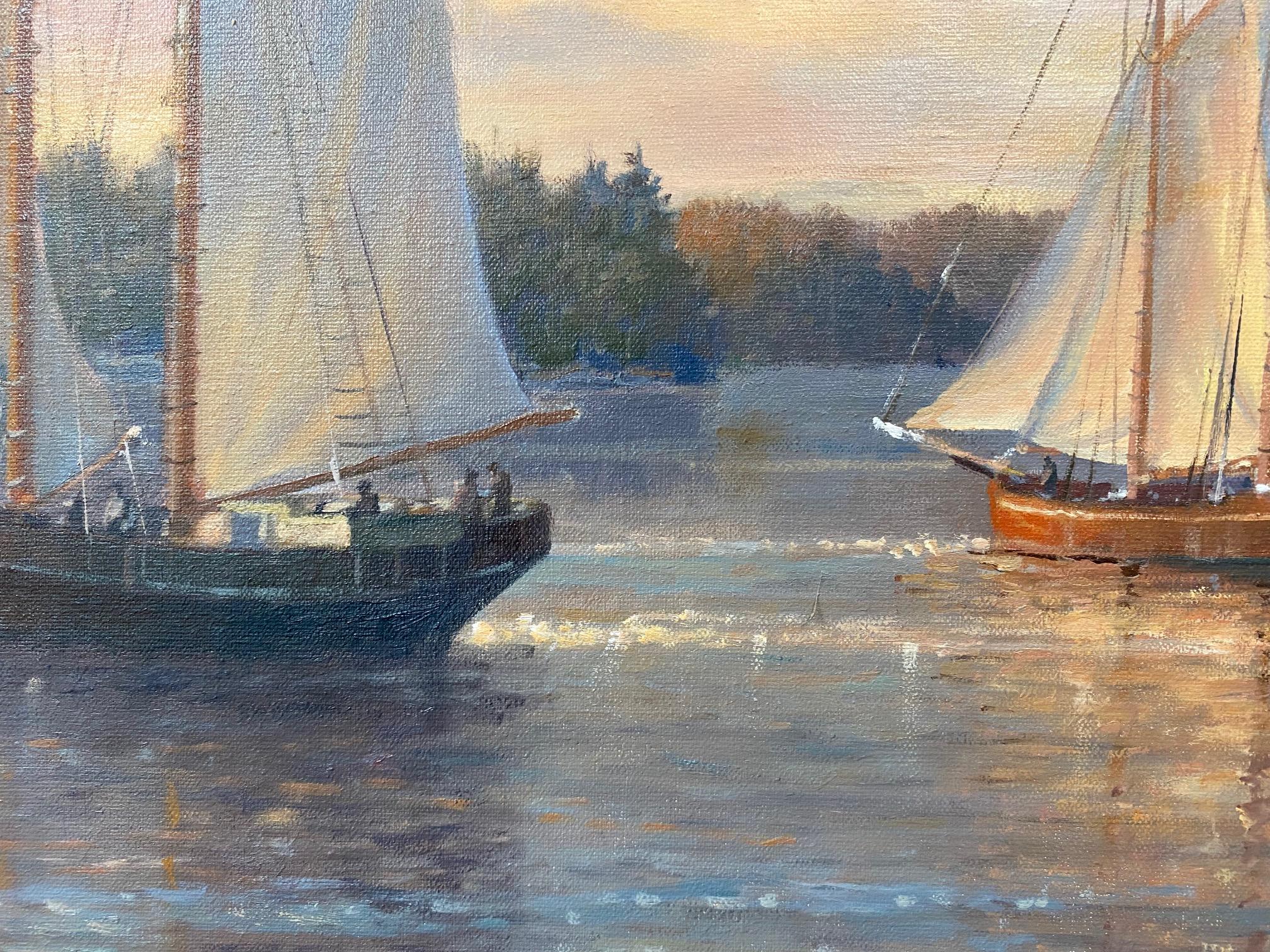 A Coastal Scene, Last Light, original 30x40 impressionist marine landscape For Sale 2