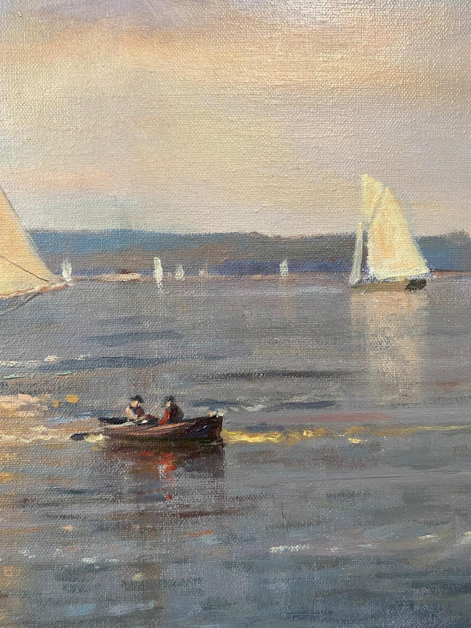 A Coastal Scene, Last Light, original 30x40 impressionist marine landscape For Sale 3