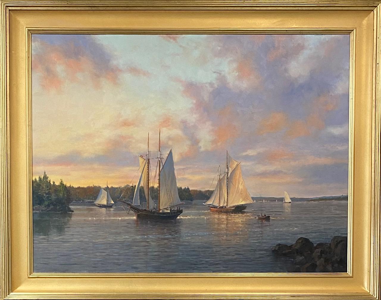 Paul Beebe Landscape Painting - A Coastal Scene, Last Light, original 30x40 impressionist marine landscape