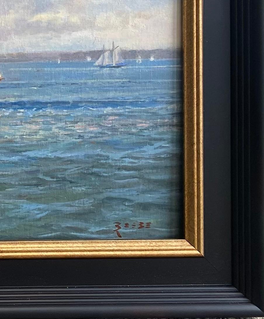 Vela pomeridiana sull'Hudson, paesaggio marino impressionista originale 24x3 6
