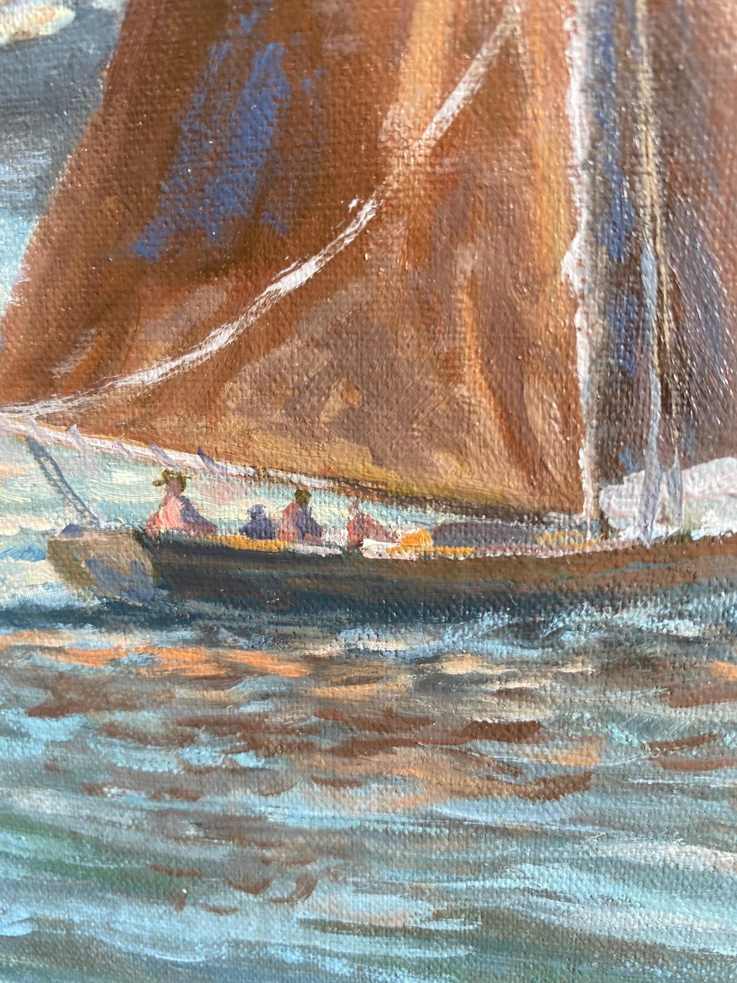 Vela pomeridiana sull'Hudson, paesaggio marino impressionista originale 24x3 3