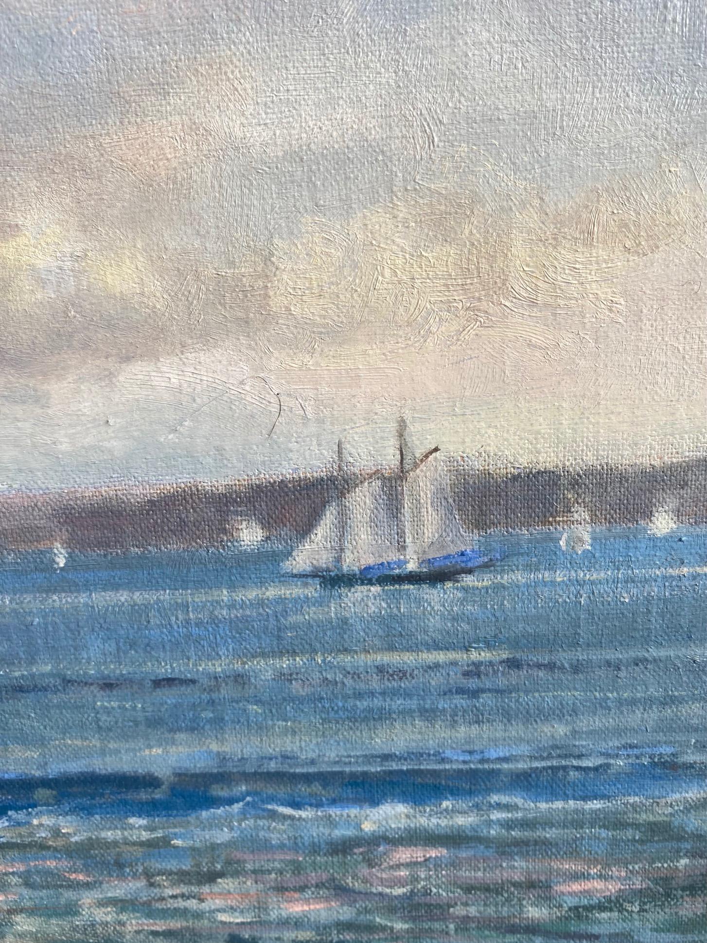 Vela pomeridiana sull'Hudson, paesaggio marino impressionista originale 24x3 5