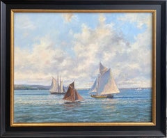 Afternoon Sail on the Hudson, original 24x3 impressionist marine landscape