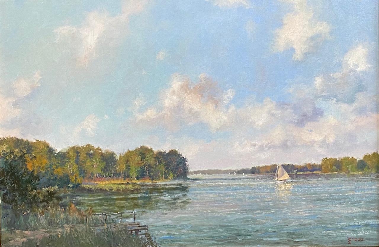 Boat Scene, Martha's Vineyard, original impressionist marine landscape - Painting by Paul Beebe