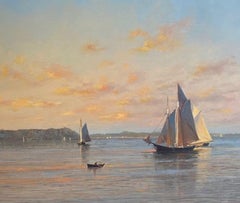 Quiet Evening on the Hudson, original impressionist marine landscape