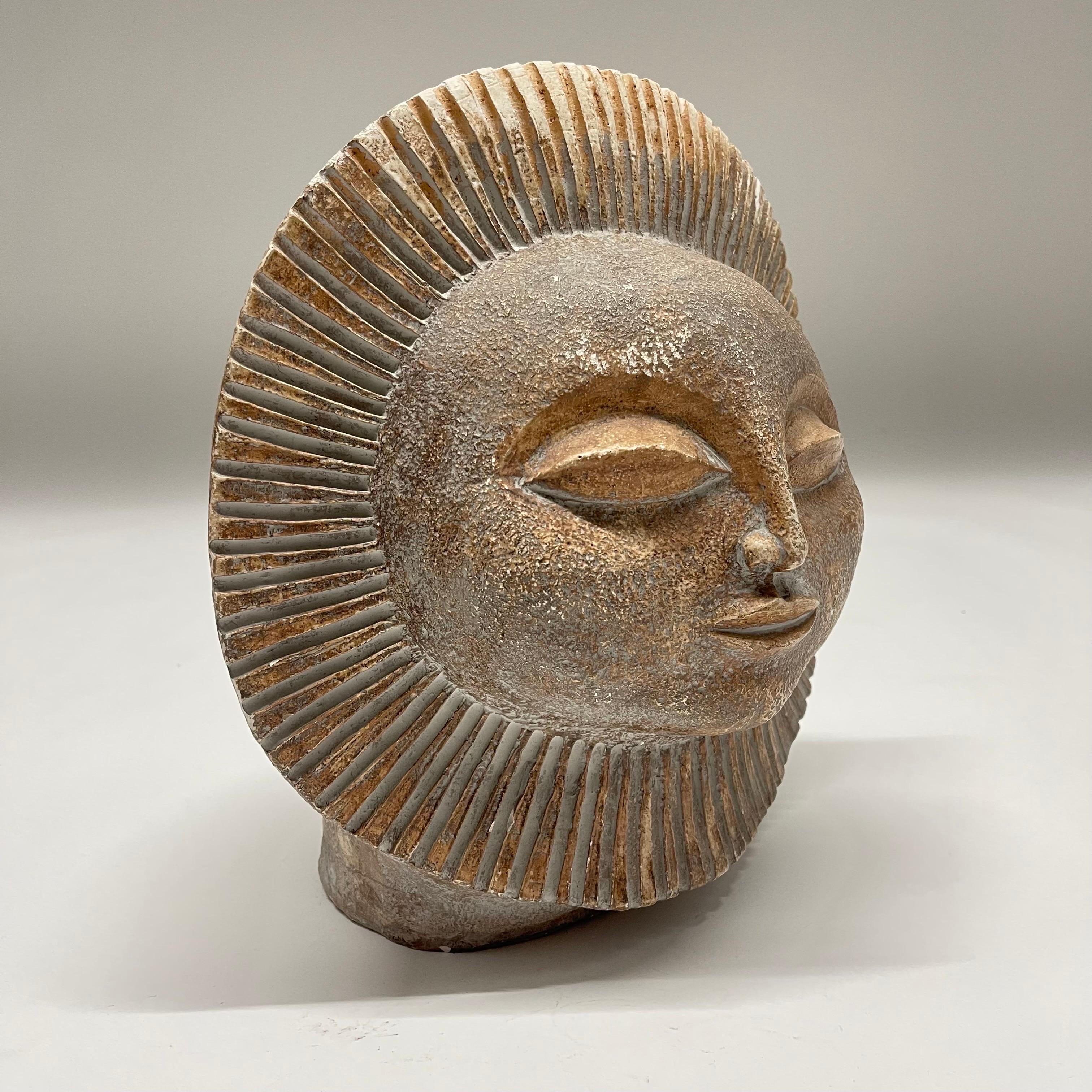 Paul Bellardo sun face bust sculpture, rendered in plaster with a natal glazed finish for Austin Productions INC, USA, 1968.



