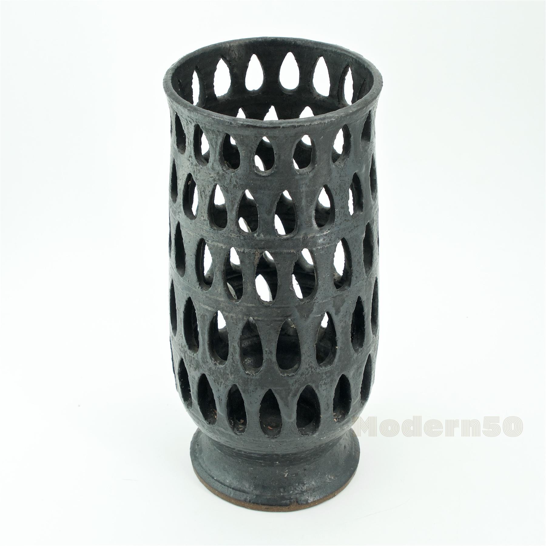 Mid-Century Modern Paul Bellardo Teardrop Perforated Studio Pottery Sculptural Vase For Sale