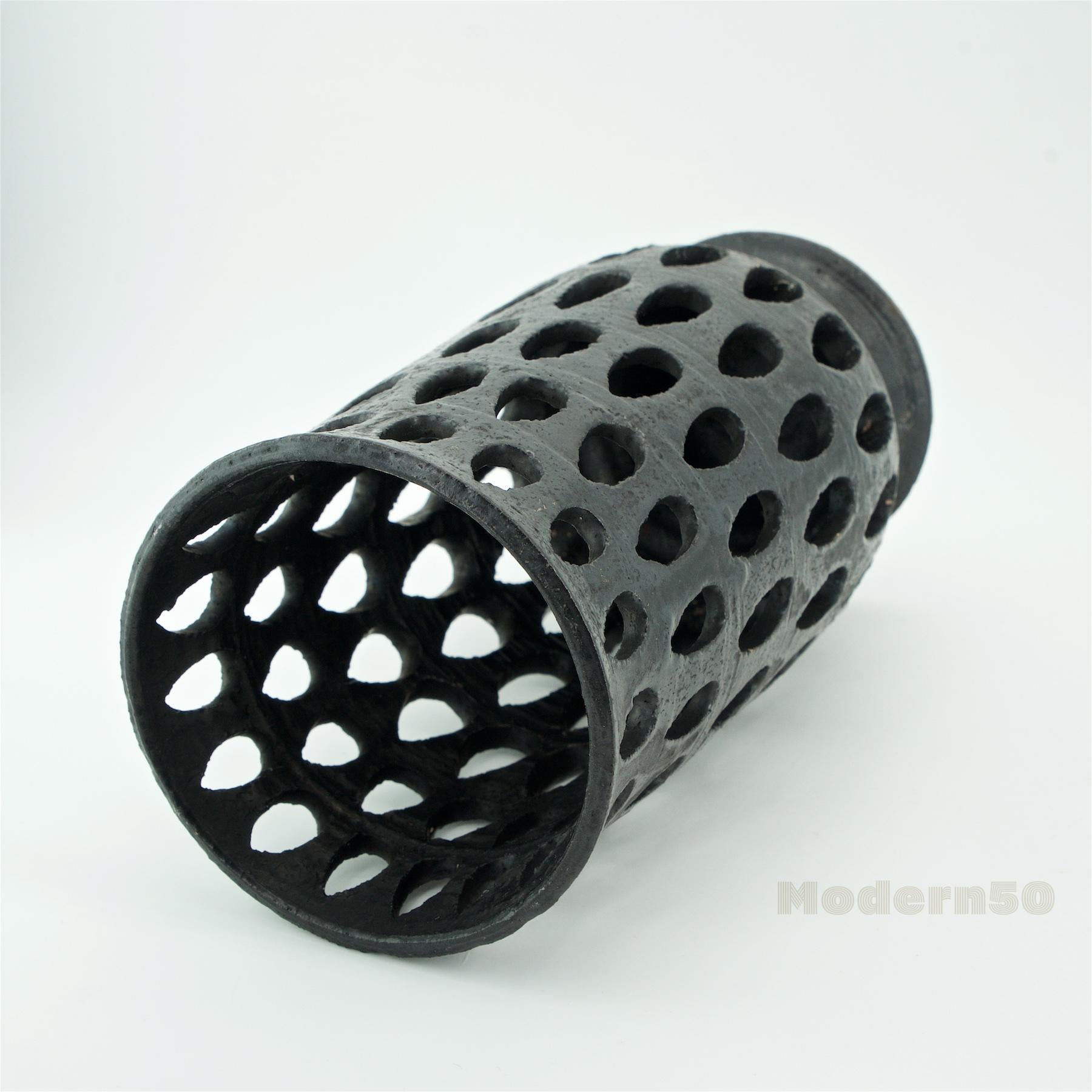 American Paul Bellardo Teardrop Perforated Studio Pottery Sculptural Vase For Sale