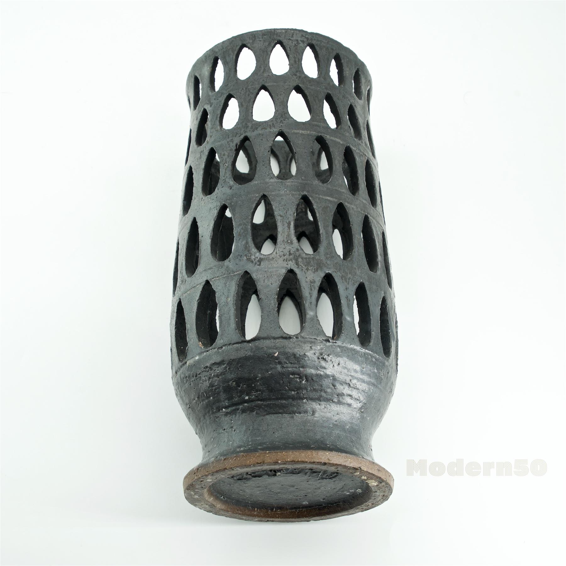 Glazed Paul Bellardo Teardrop Perforated Studio Pottery Sculptural Vase For Sale
