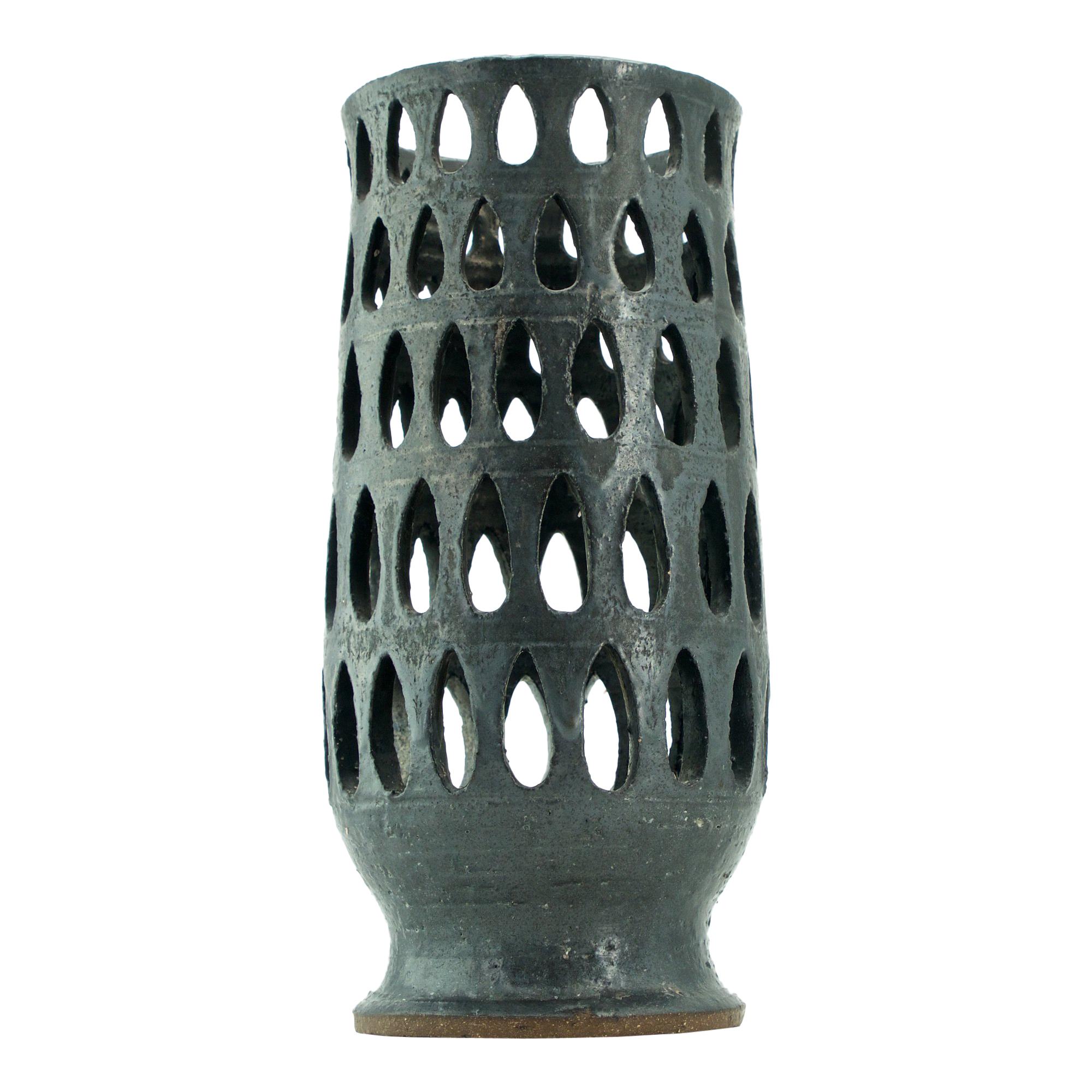 Paul Bellardo Teardrop Perforated Studio Pottery Sculptural Vase For Sale