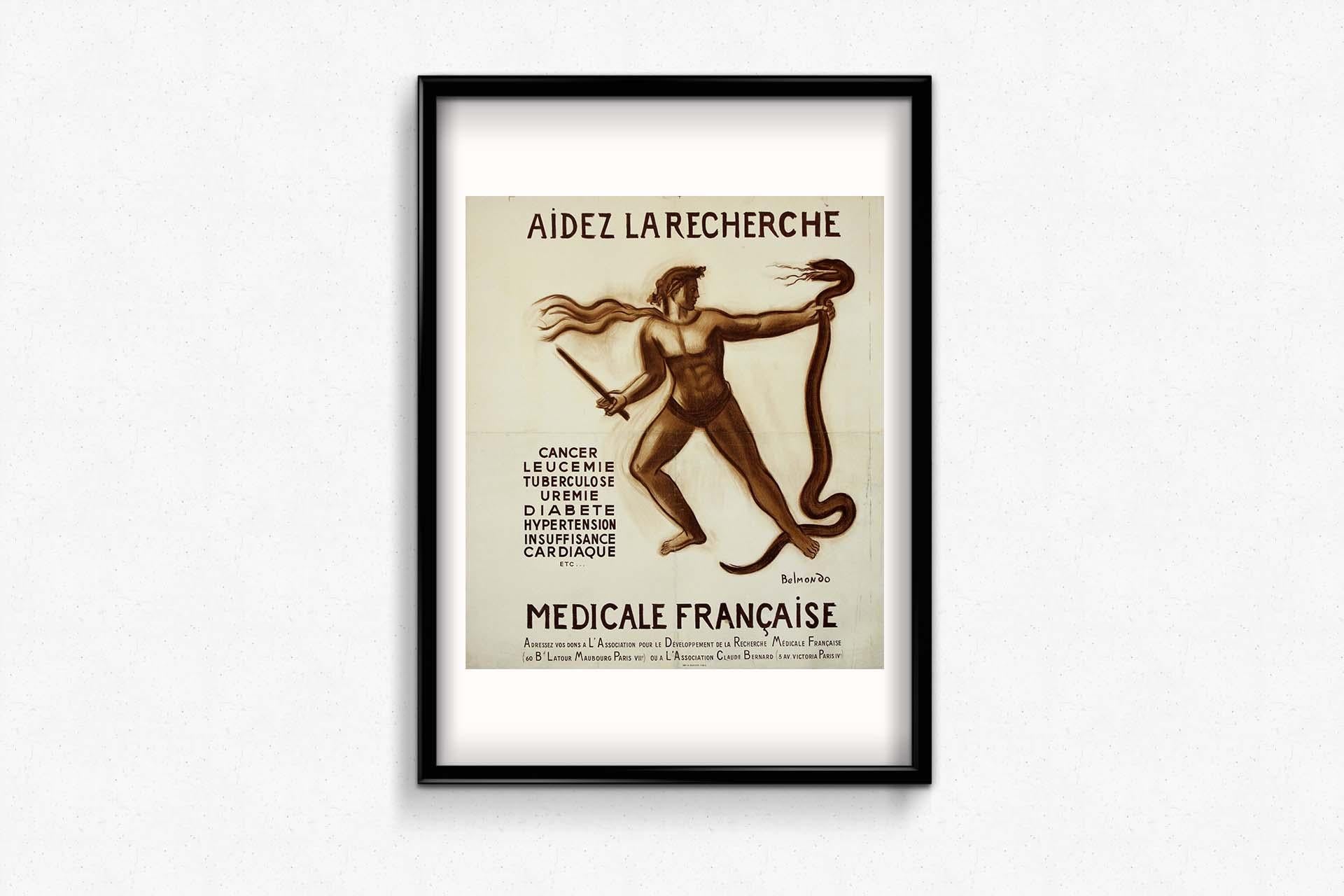 CIRCA 1950 Originalplakat von Paul Belmondo - Hilfe für die französische medizinische Forschung im Angebot 3