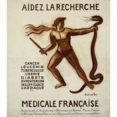 Circa 1950 original poster by Paul Belmondo - Help French Medical Research