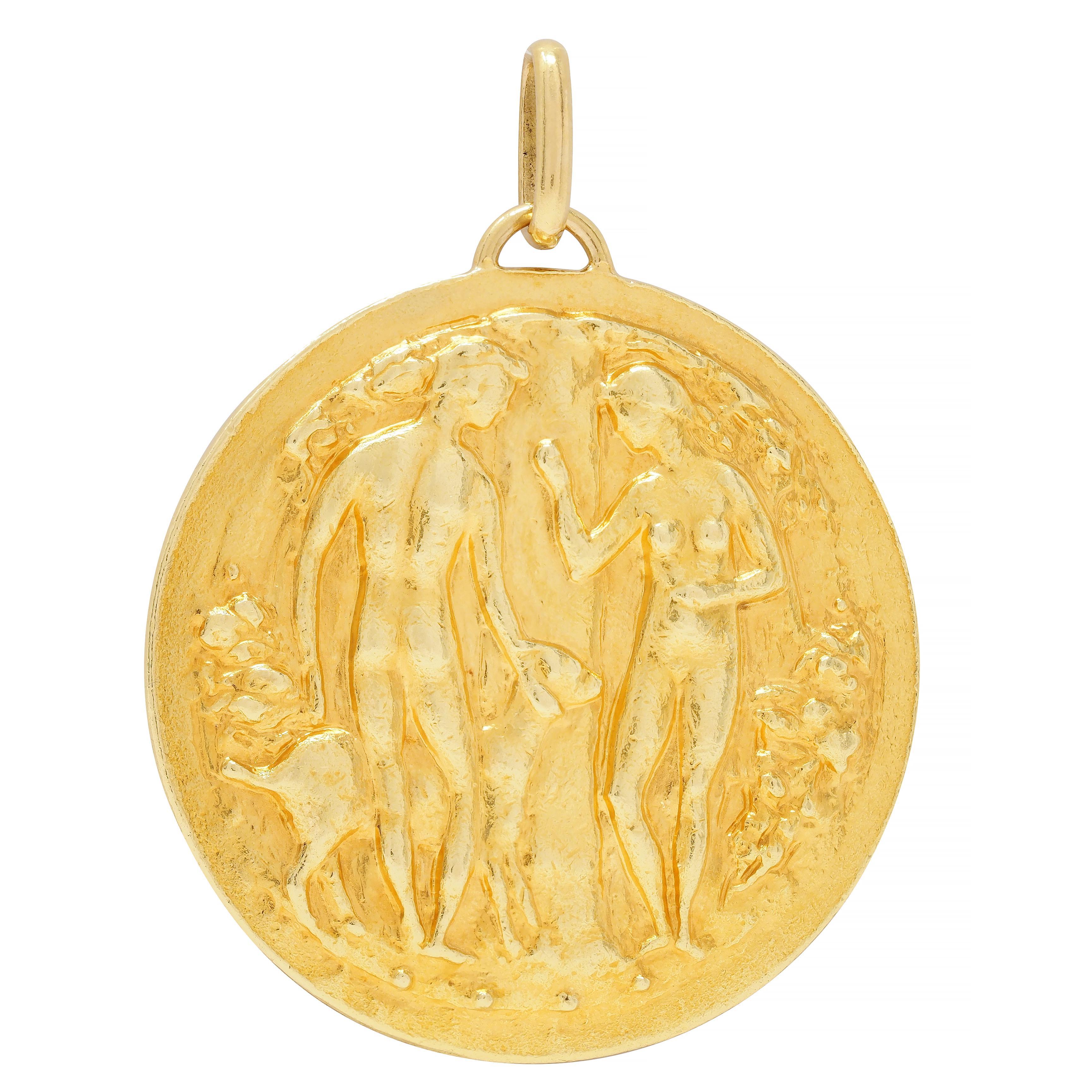 Paul Belmondo 1947 French 18 Karat Yellow Gold Pastoral Pax Pendant Necklace In Excellent Condition In Philadelphia, PA