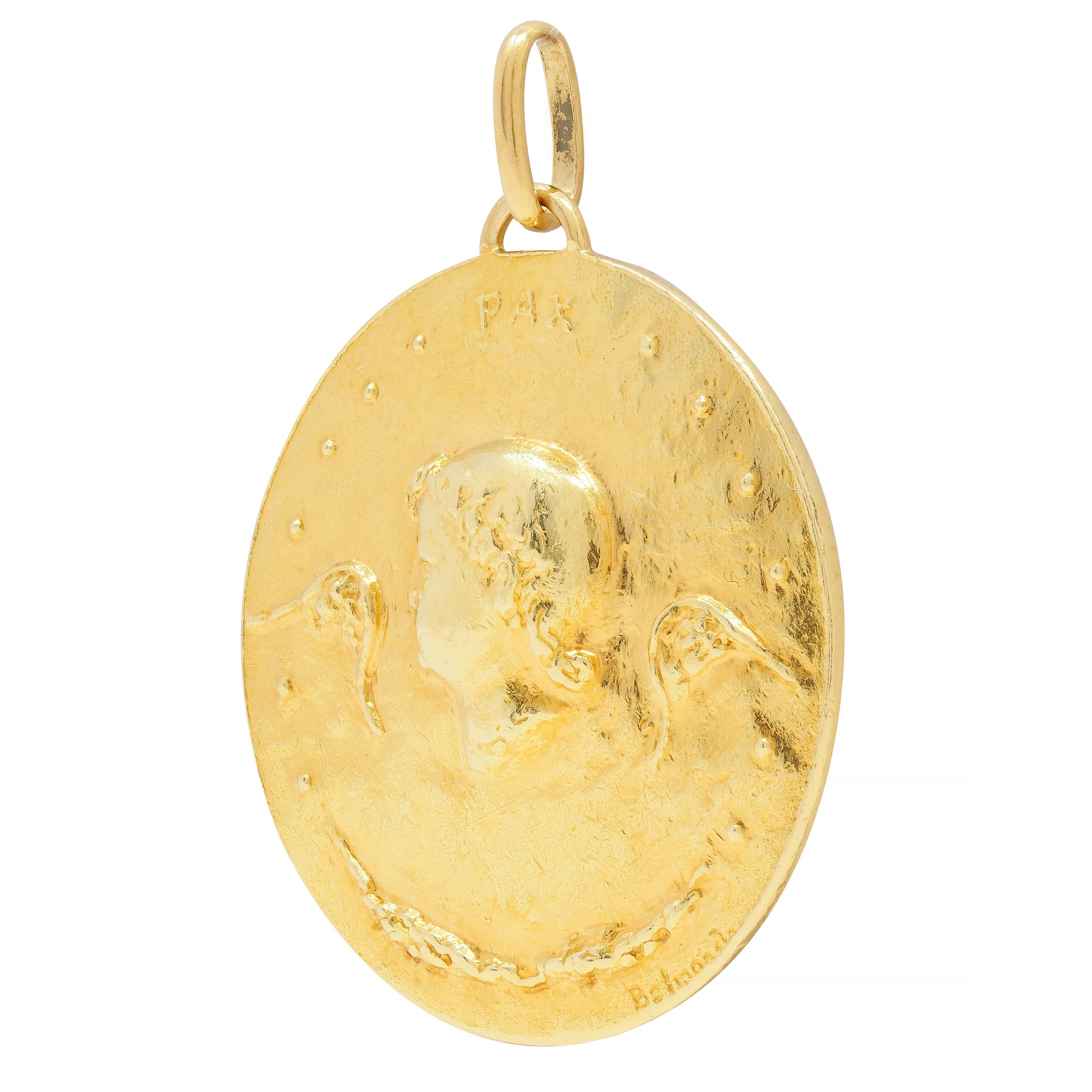 Women's or Men's Paul Belmondo 1947 French 18 Karat Yellow Gold Pastoral Pax Pendant Necklace