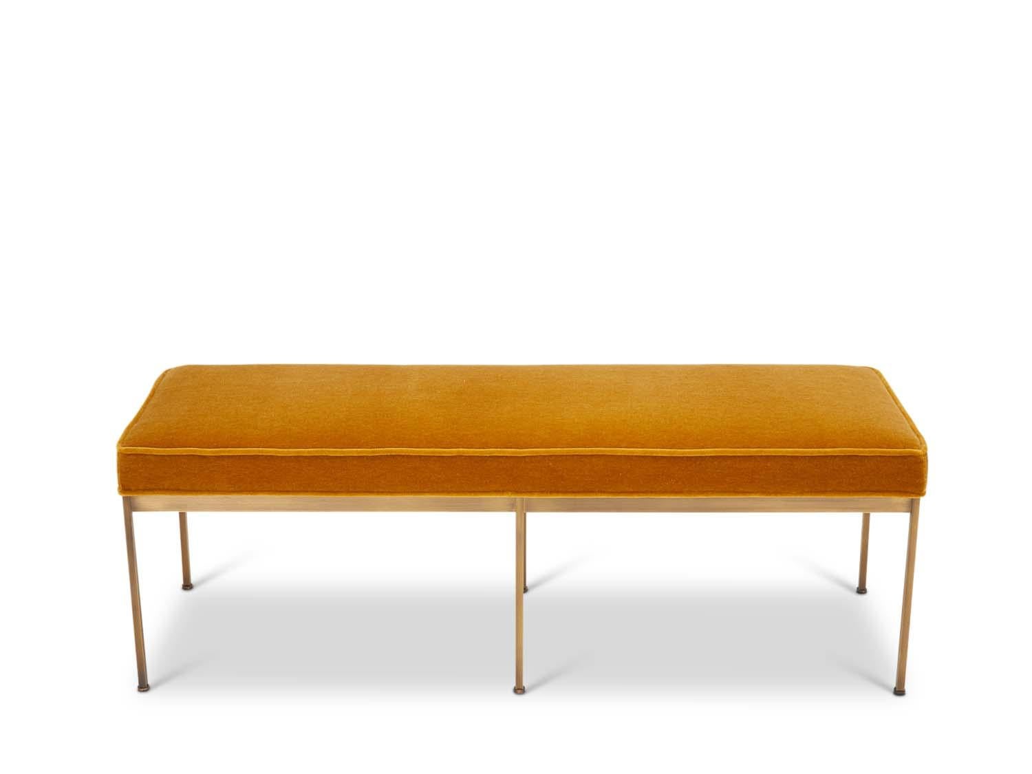 The Paul bench features a solid lacquered brass base and an upholstered seat with piping. Each leg features a rounded leveler. 

 The Lawson-Fenning Collection is designed and handmade in Los Angeles, California. Reach out to discover what options