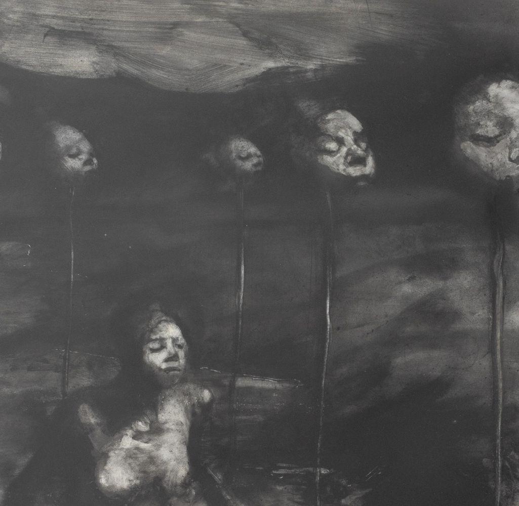 Paul S. Benney (britannique, né en 1959), The New American, acrylique sur papier, 1986, signé et daté en bas à gauche, cadre en bois doré et ébonisé. Image : 24,75