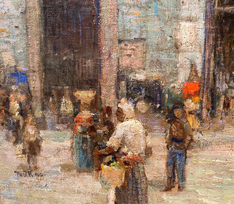 Busy Marketplace - New Orleans - Brown Landscape Painting by Paul Bernard King