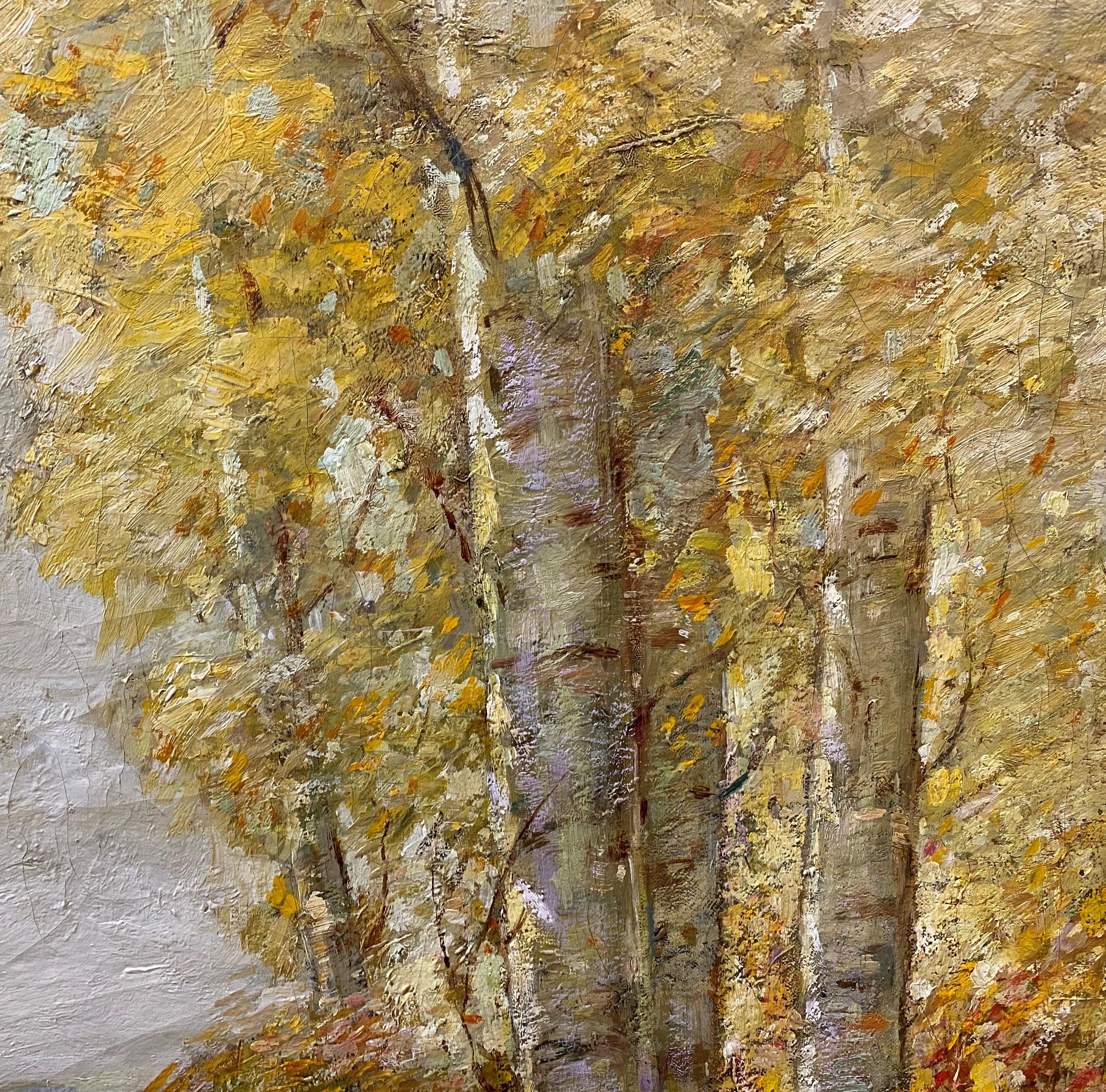 A fine landscape of birch trees in the Adirondacks by American artist Paul Bernard King  (1867-1947). King was born in Buffalo, New York, and after becoming an established printer, went on to study at the NY Art Students League with Henry S.