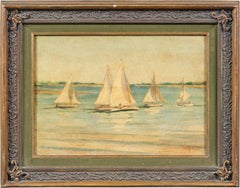 Antique Paul Morchia (French painter) - 20th century sea landscape painting - Sailboats