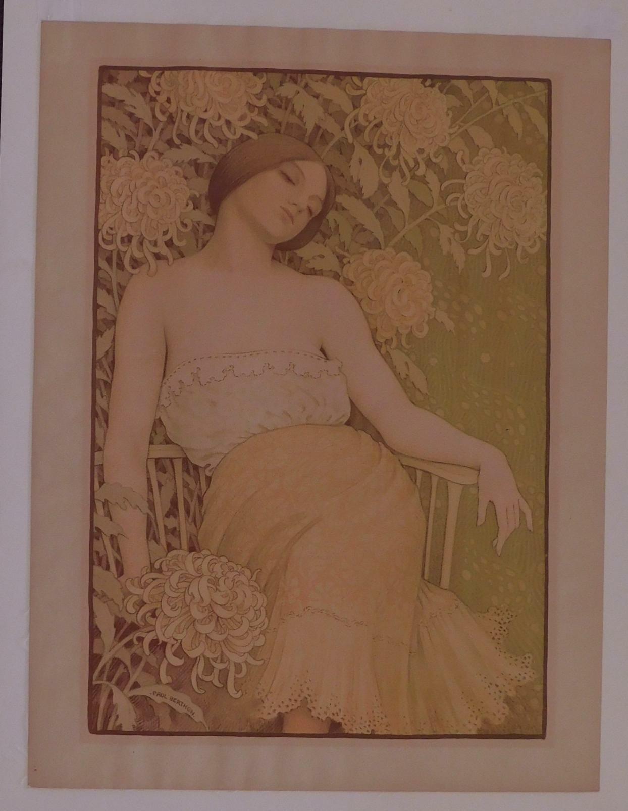 Paul Berthon Original Color Lithograph, 1899. “Les Chrysanthemes” For Sale 1