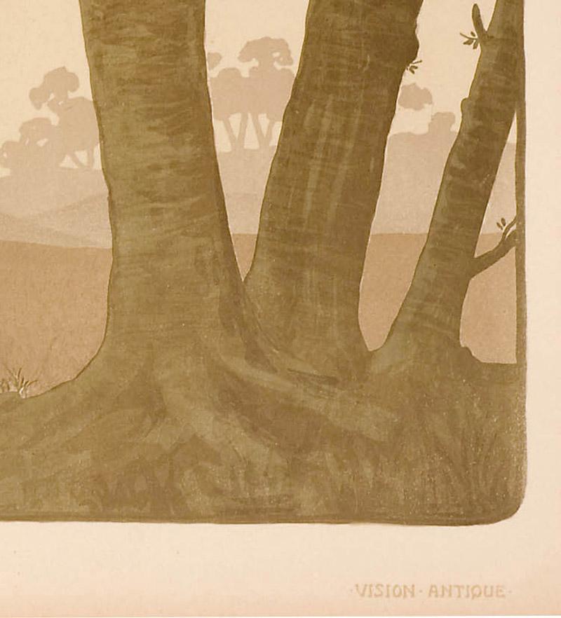 Vision Antique
Color lithograph, 1899
Signed in the stone upper left (see photo)
Titled in the stone lower right (see photo)
Edition: unsigned edition about 200 (per Arwas)
Published by Sagot, Paris
Reference: Arwas No. 39, 2nd state B, unsigned