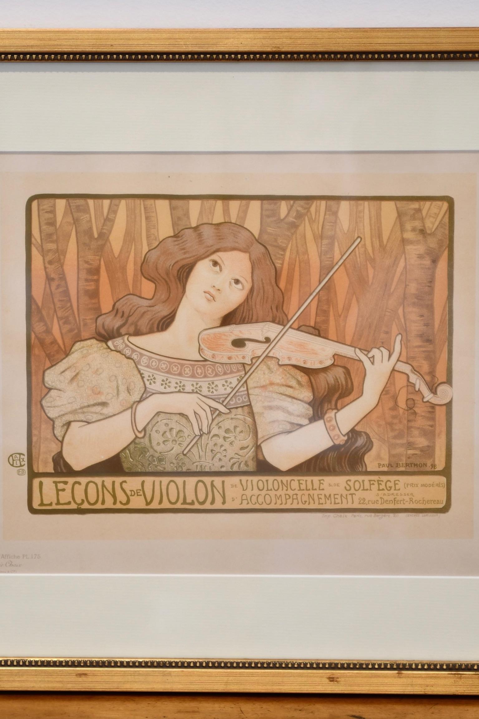 Originallithographie „Lecons de Violon“ von Paul Berthon (Französisch) im Angebot