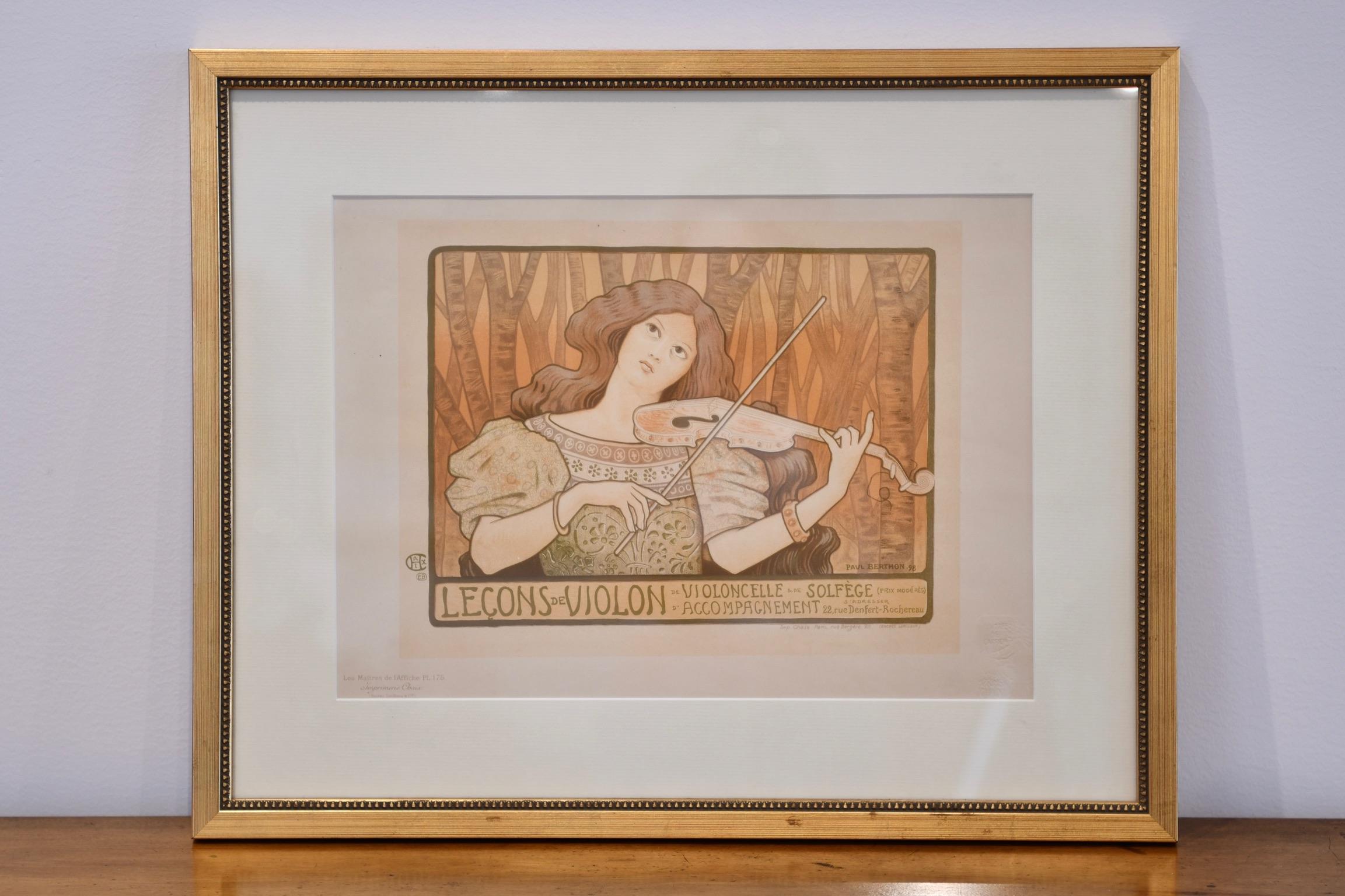 Paul Berthon 'Lecons de Violon' Original Lithograph In Good Condition For Sale In Brooklyn, NY