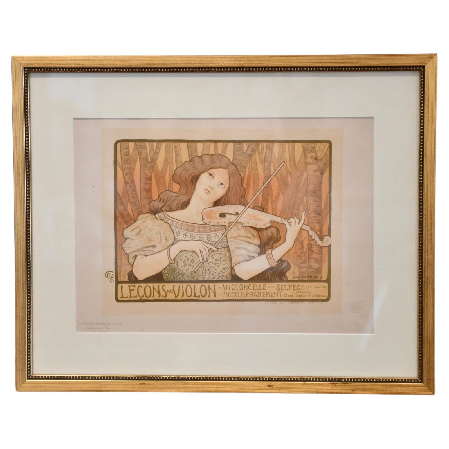 Lithographie originale de Paul Berthon « Lecons de Violon »