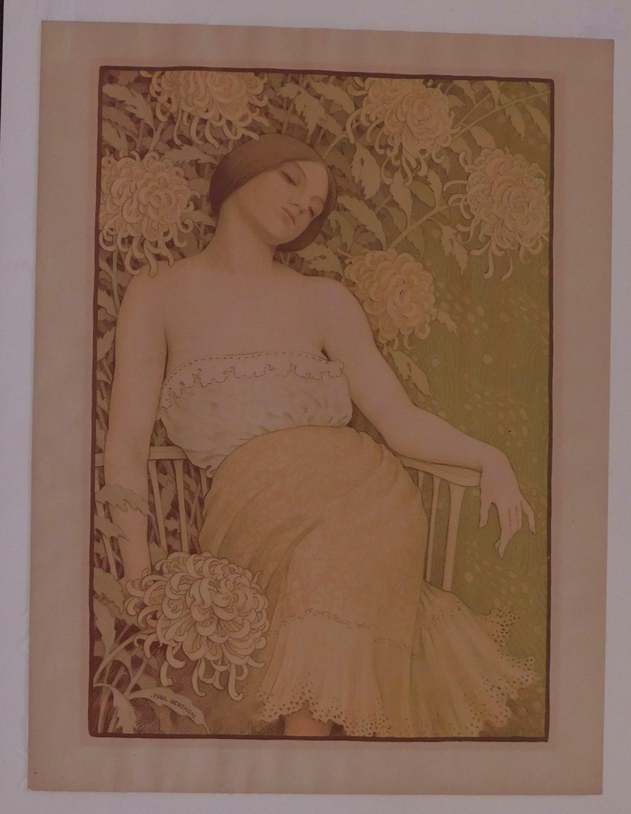 Wonderful original color lithograph by Paul Berthon (1872-1909).
In excellent condition with great color. Unframed. Presents in a 4-Ply Archival Mat.
Titled: 