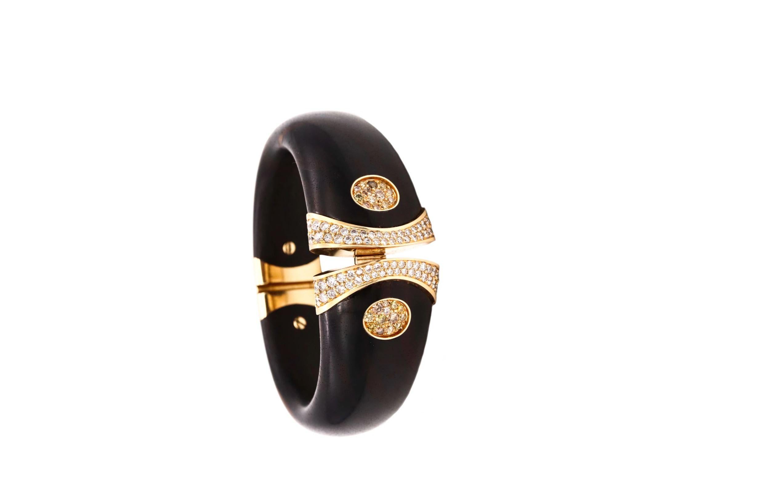 Paul Binder 1970 Swiss 18Kt Gold Bracelet with Ebony Wood 3.80 Cts VS Diamonds 4