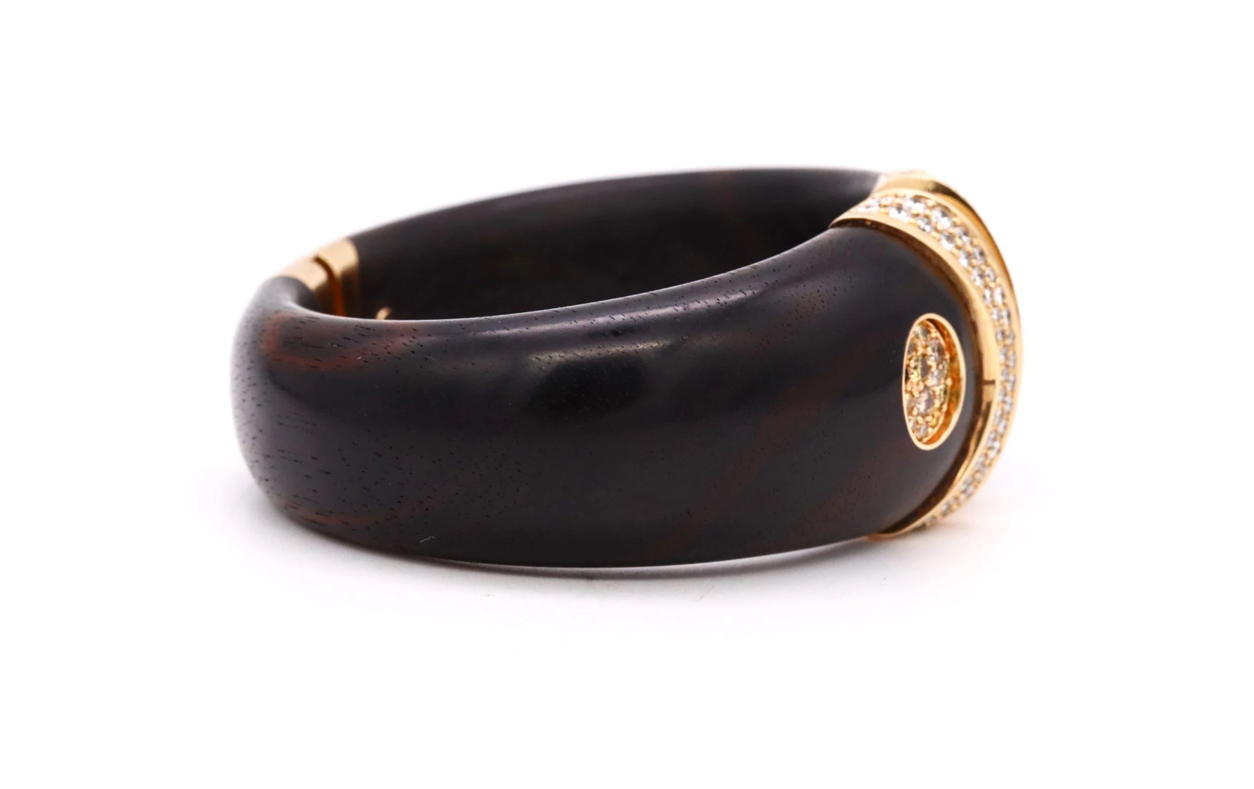 Brilliant Cut Paul Binder 1970 Swiss 18Kt Gold Bracelet with Ebony Wood 3.80 Cts VS Diamonds For Sale