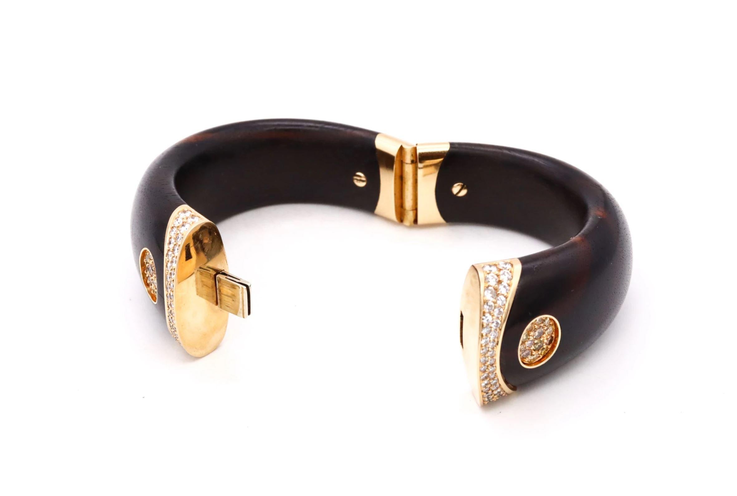 Women's Paul Binder 1970 Swiss 18Kt Gold Bracelet with Ebony Wood 3.80 Cts VS Diamonds For Sale